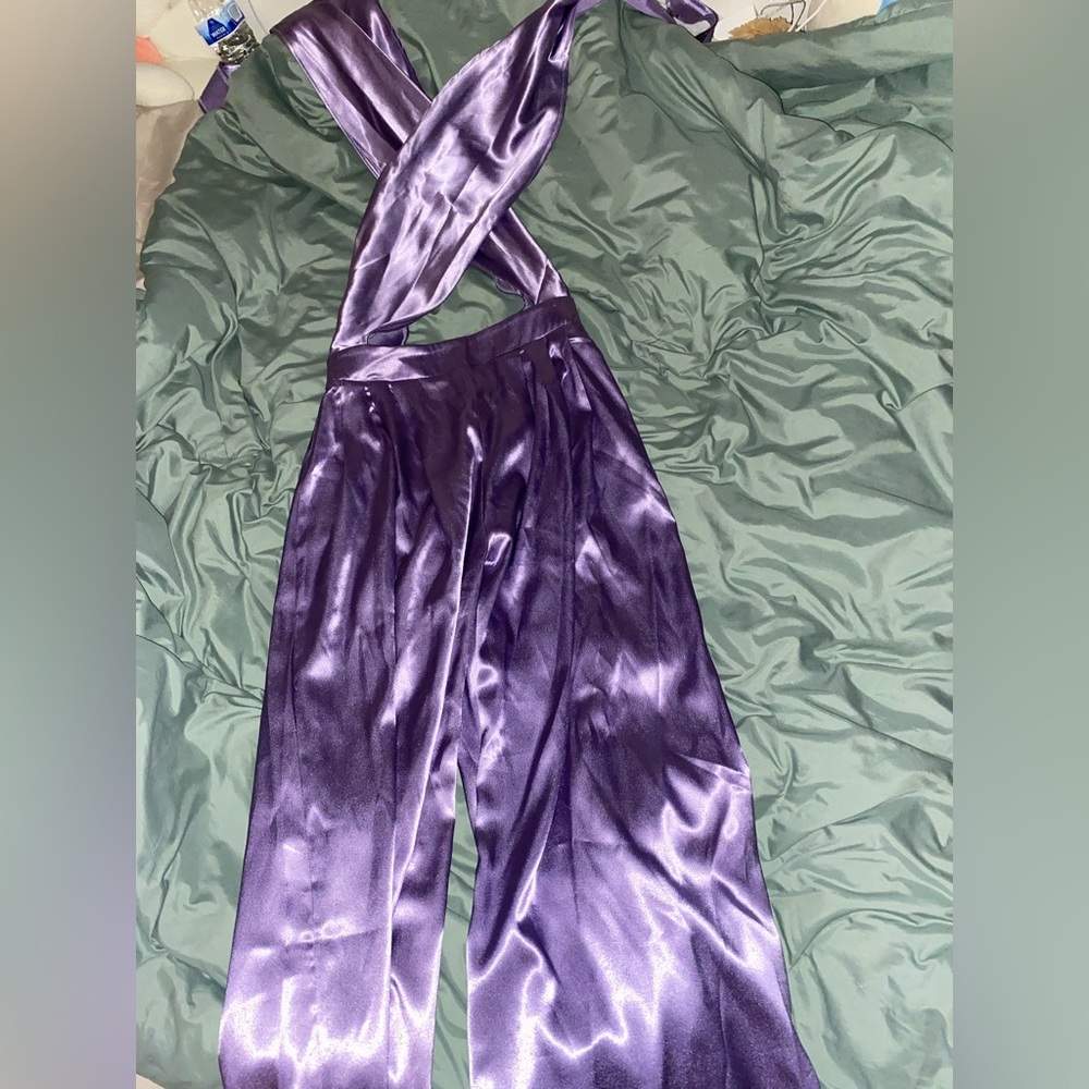 lilac satin jumpsuit
